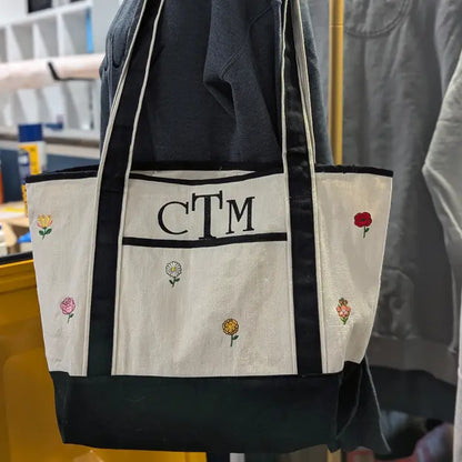 Personalized Birth Month Flower Embroidered Canvas Tote Bag Gift - Tote Bag