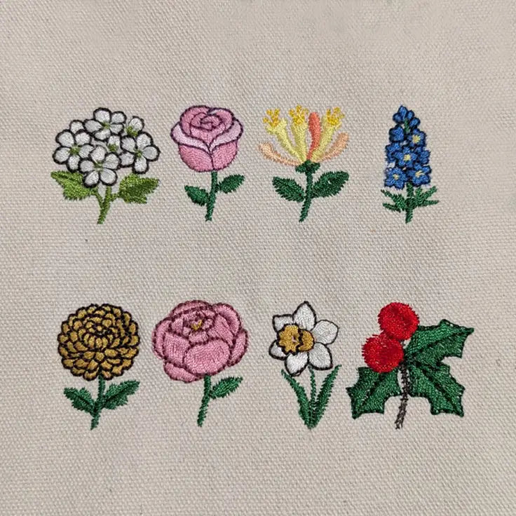 Personalized Birth Month Flower Embroidered Canvas Tote Bag Gift - Tote Bag