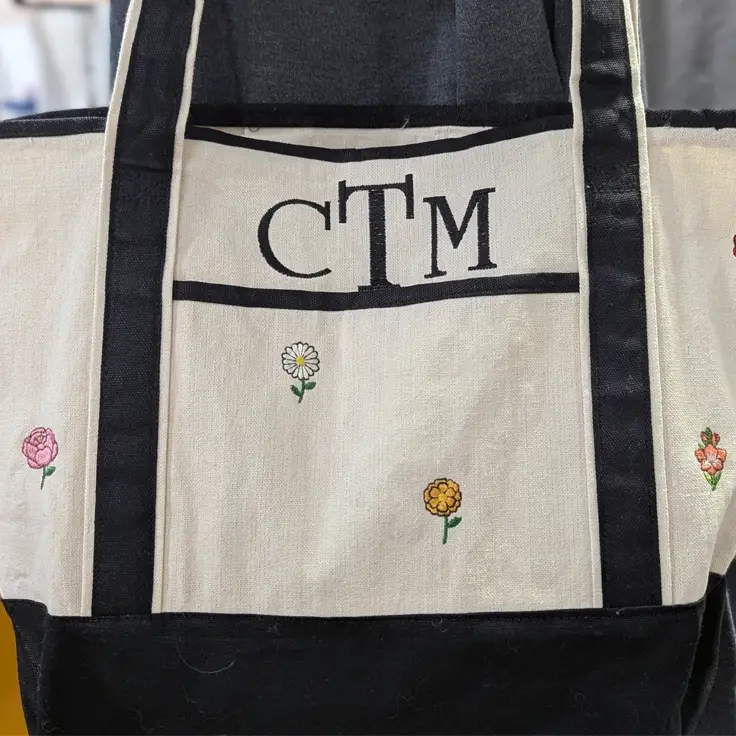 Personalized Birth Month Flower Embroidered Canvas Tote Bag Gift - Tote Bag