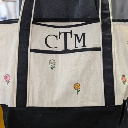Personalized Birth Month Flower Embroidered Canvas Tote Bag Gift - Tote Bag