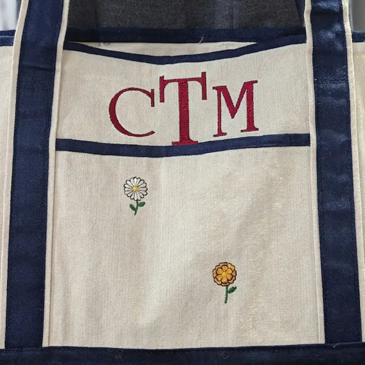 Personalized Birth Month Flower Embroidered Canvas Tote Bag Gift - Tote Bag