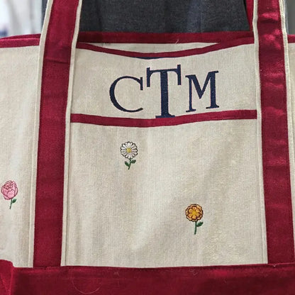 Personalized Birth Month Flower Embroidered Canvas Tote Bag Gift - Tote Bag