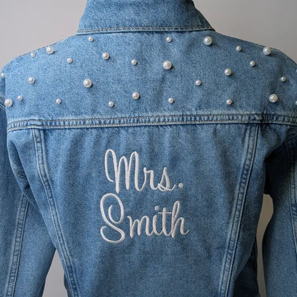 Personalized Mrs Embroidered Bridal Jean Jacket for Wedding events - Apparel