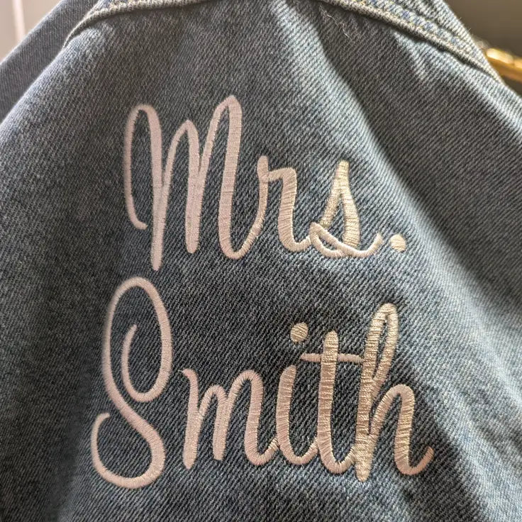 Personalized Mrs Embroidered Bridal Jean Jacket for Wedding events - Apparel