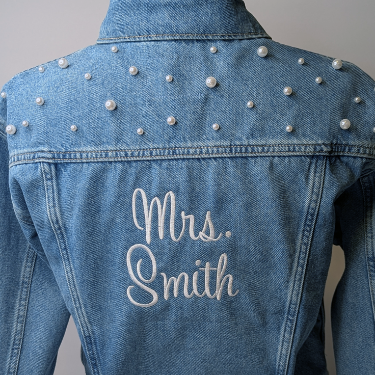 Personalized Mrs Embroidered Bridal Jean Jacket for Wedding events - Apparel