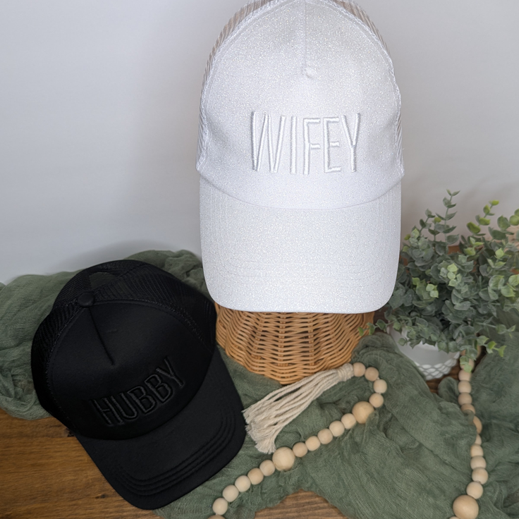 Wifey and Hubby Custom Embroidered Trucker Hat - Hats