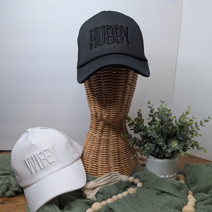 Wifey and Hubby Custom Embroidered Trucker Hat - Hats