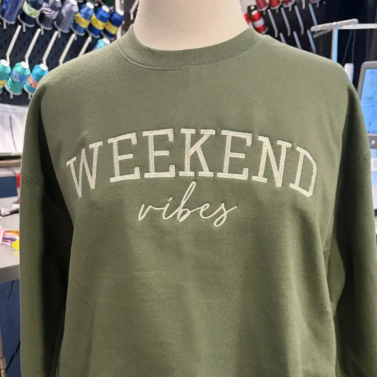 ’Weekend Vibes’ Custom Embroidered Premium Apparel - Crewneck / S - Apparel