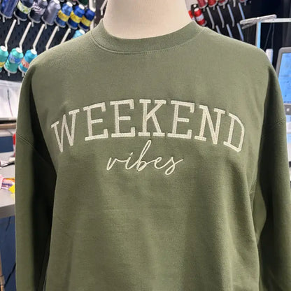 ’Weekend Vibes’ Custom Embroidered Premium Apparel - Crewneck / S - Apparel