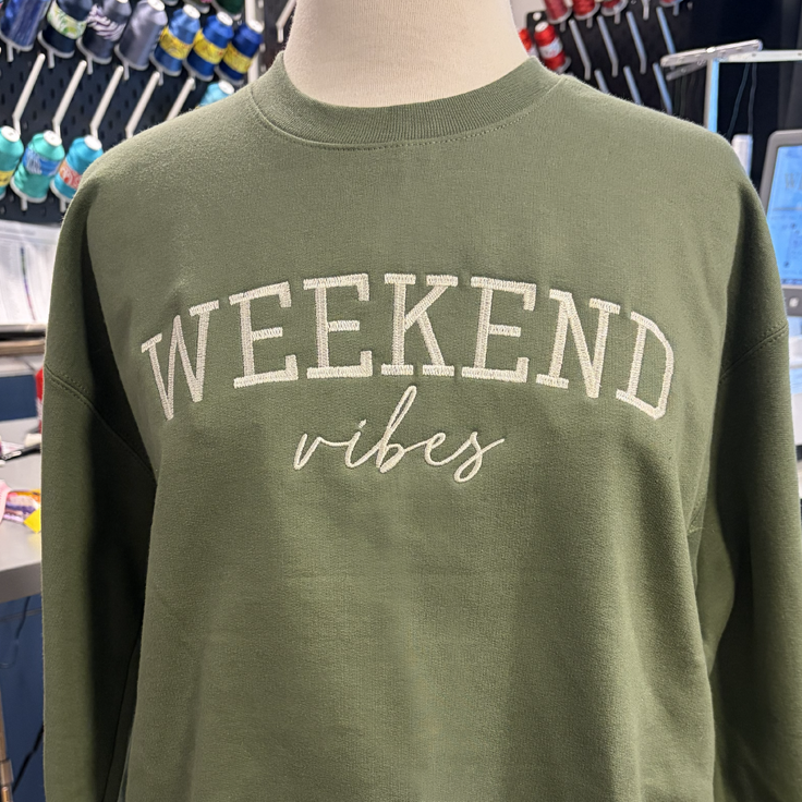 ’Weekend Vibes’ Custom Embroidered Premium Apparel - Crewneck / S - Apparel