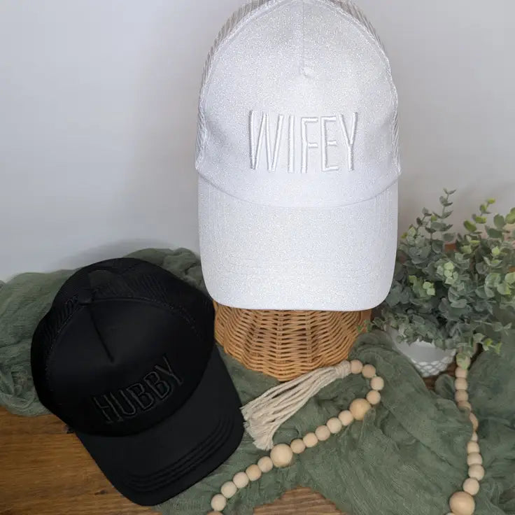 Wifey and Hubby Custom Embroidered Trucker Hat - Hats