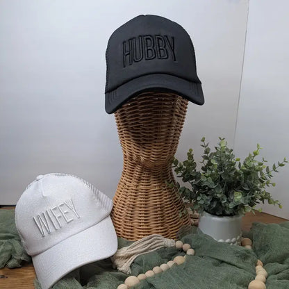 Wifey and Hubby Custom Embroidered Trucker Hat - Hats