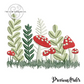 embroidery design of red and white spotted mushrooms with green leaves and grass by Twist & Thread Co.